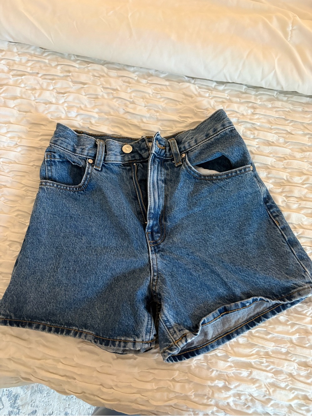 Mango Classic Blue High-Waist Denim Shorts